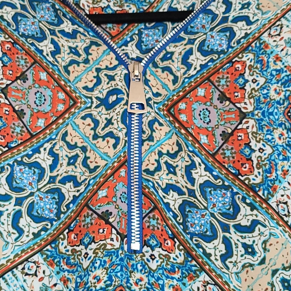 Women's Blue and Red Long Sleeve Blouse - Picture 5 of 6